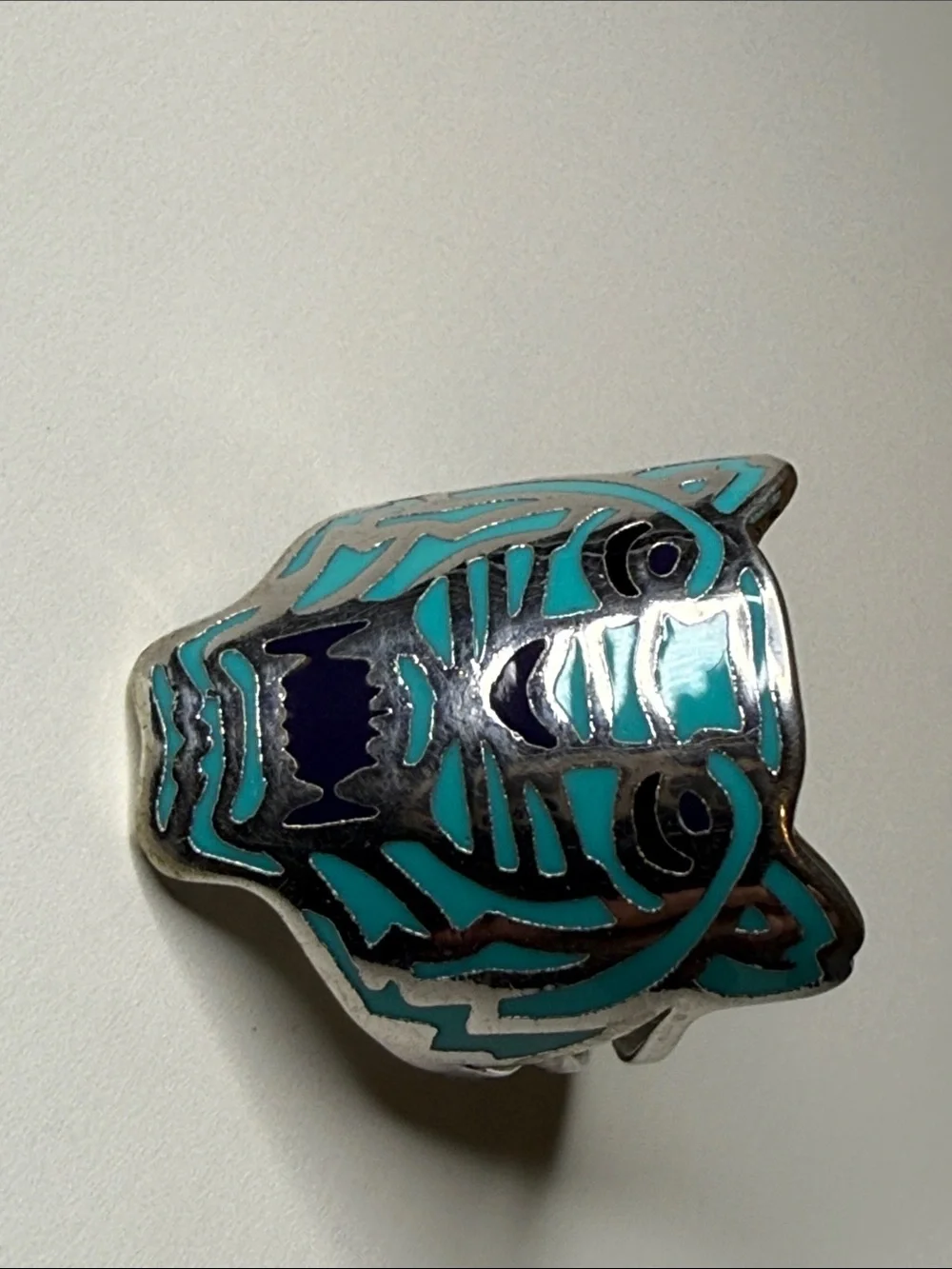 Kenzo lux Turquoise and Navy enamel high end Tiger Face Statement fashion Ring